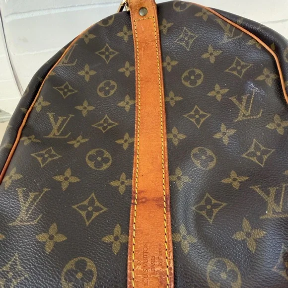Louis Vuitton Brown Monogram Canvas Travel Duffel with Tan Leather Trim - Picture 5 of 12